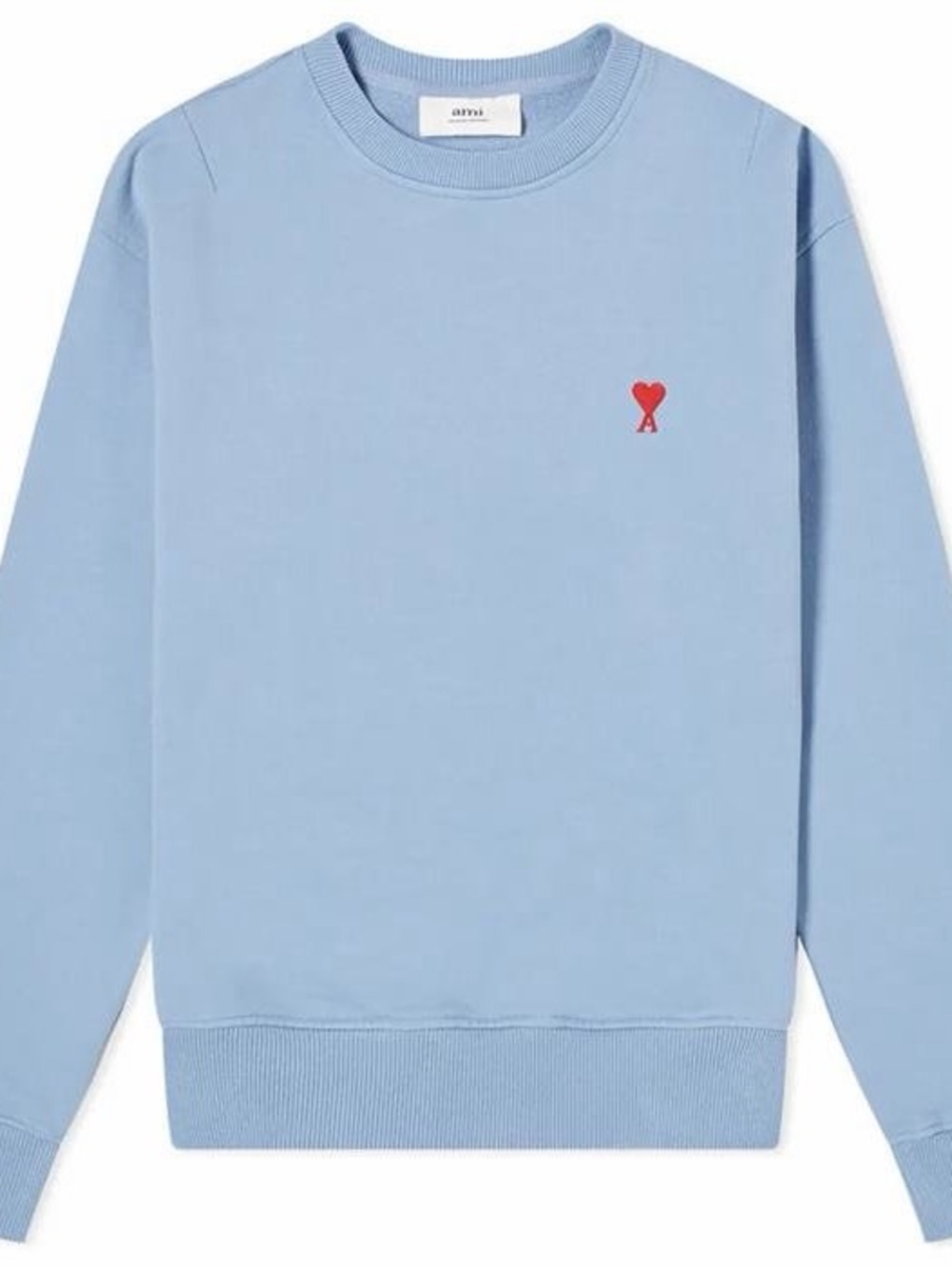 Ami Light Blue Crewneck with Red Heart Emblem